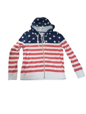 Old Navy American Flag Zip Up Hoodie Womens Large Stars Stripes Patriotic